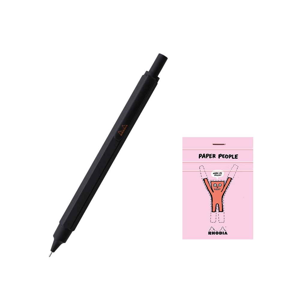 【Amazon.co.jp 限定】ロディア シャープペン スクリプト 0.5mm 六角形軸 アルミニウムボディ ヘアライン加工 メカニカルペンシル ブラック RHODIA No.11 ブロックロディア付き cf9299jjset