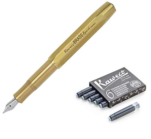 Kaweco ALスポーツペン万年筆（ミディアムペン）ギフトセットブラックインクカートリッジ (真鍮 (Brass))