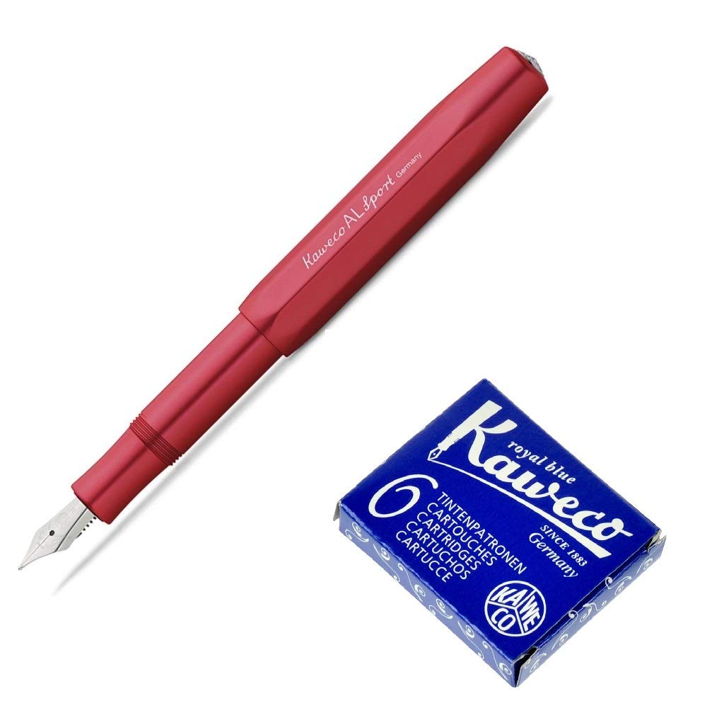 Kaweco AL Sport 万年筆 (細字) + ロイヤルブルー インクカートリッジ 6本セット (ディープレッド)